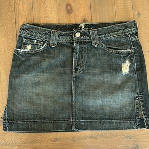 7 For All Mankind Distressed Denim Mini Skirt | Dark wash | Size 29